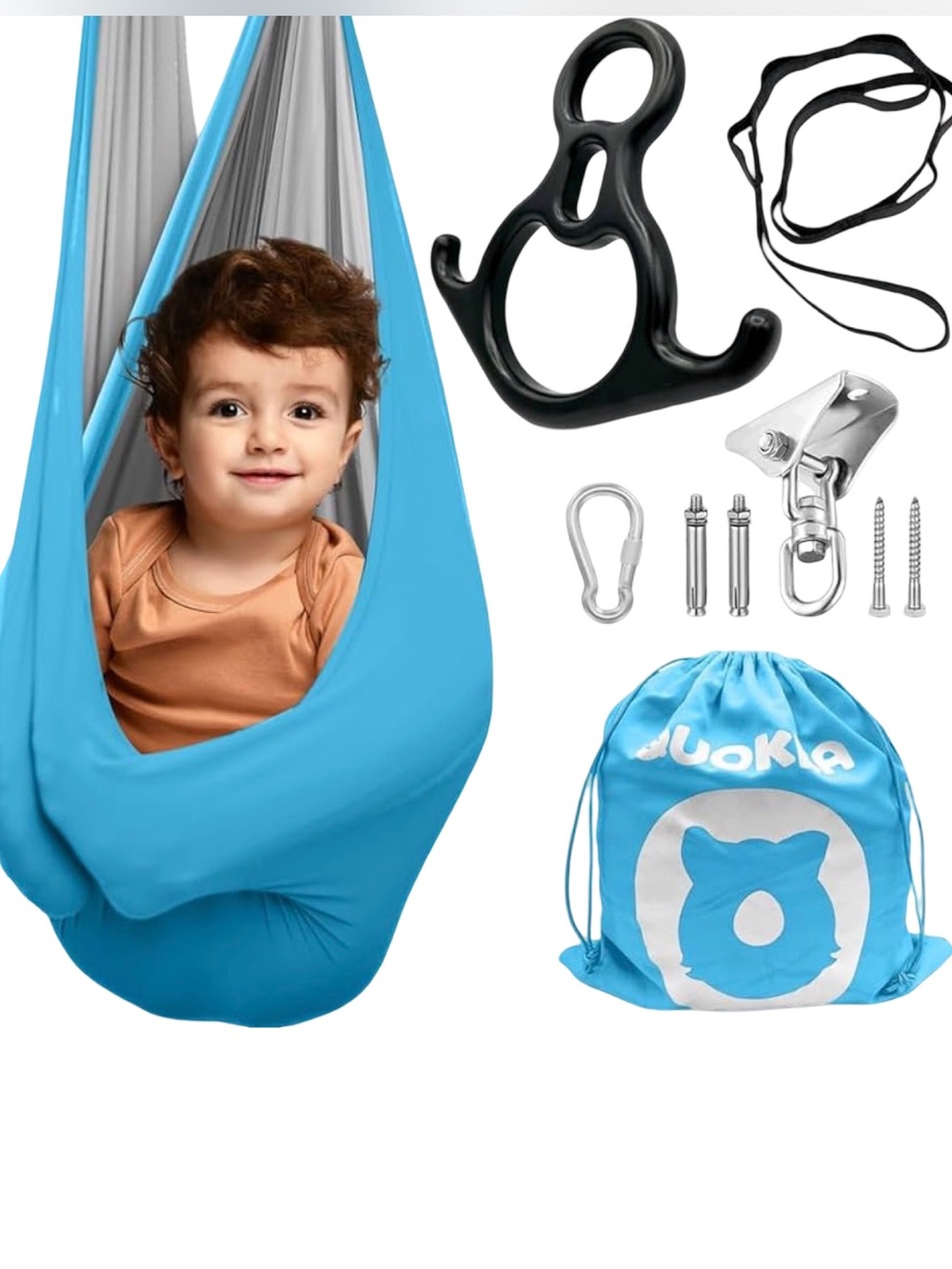 QUOKKA Kids Sensory Swing Hammock Chair Blue Indoor Therapy Cocoon Pod Swing